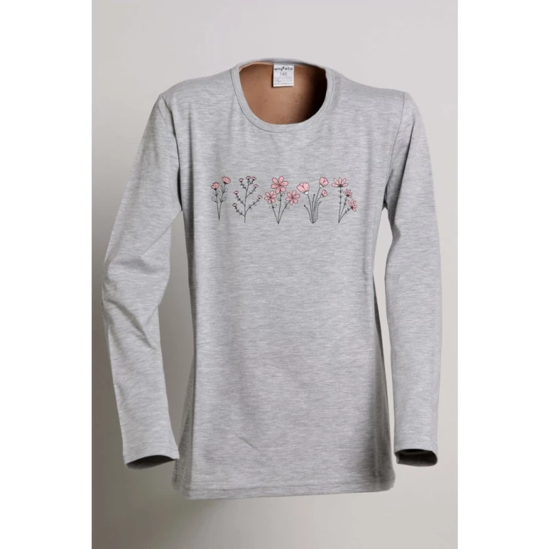 Dívčí tričko dlouhý rukáv KYTIČKY šedý melír
