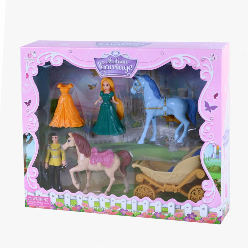Sada kočár s koňmi a princezna