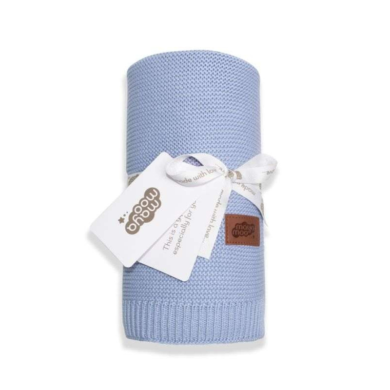 Pletená deka do kočárku bavlna bambus modrá