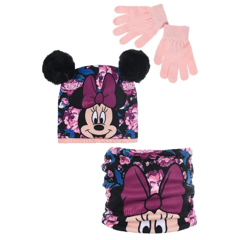 Čepice, nákrčník a rukavice Minnie růžová