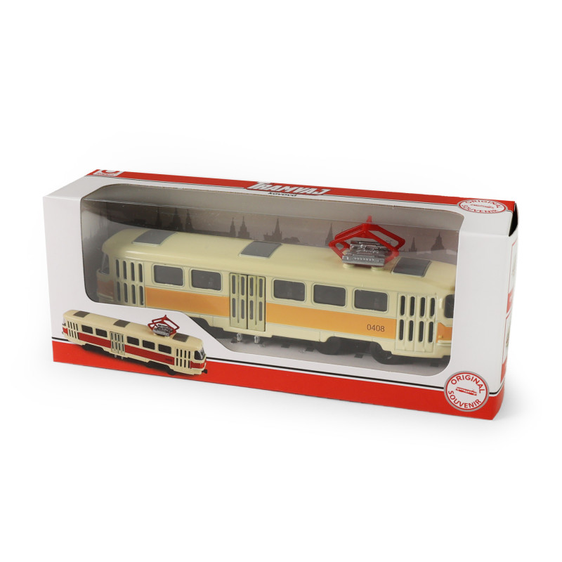 Kovová česká retro tramvaj žlutá 16 cm-otevírací dveře