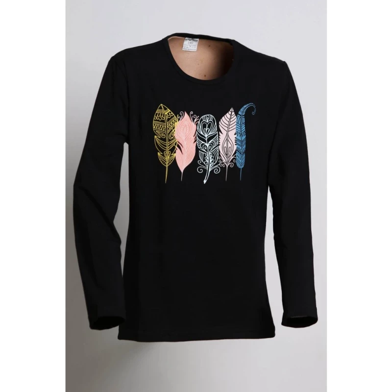 Dívčí tričko dlouhý rukáv PEŘÍČKA černá