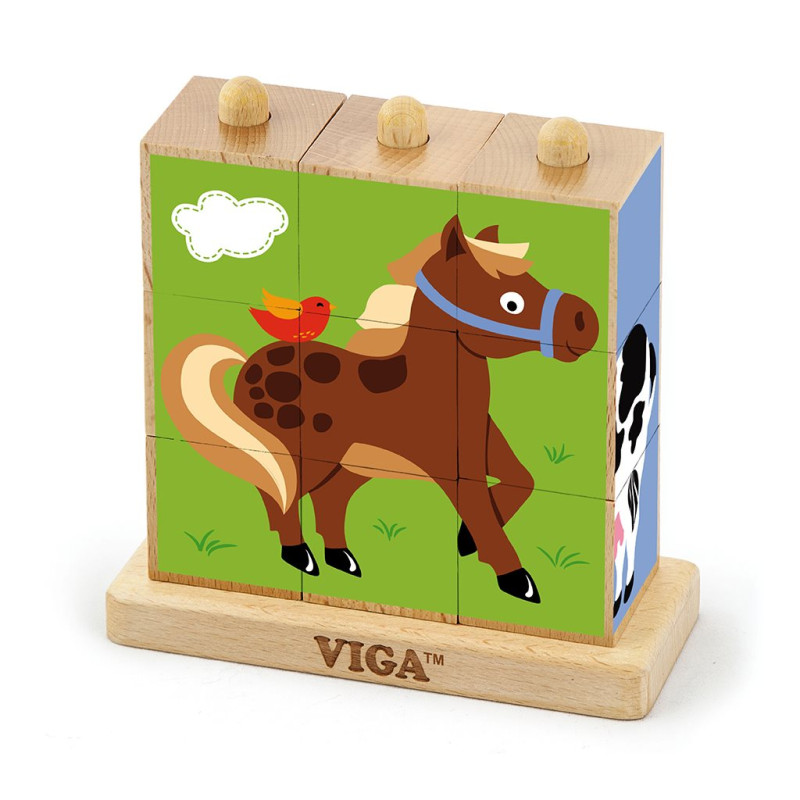 Dřevěné puzzle na stojánku Viga Farma